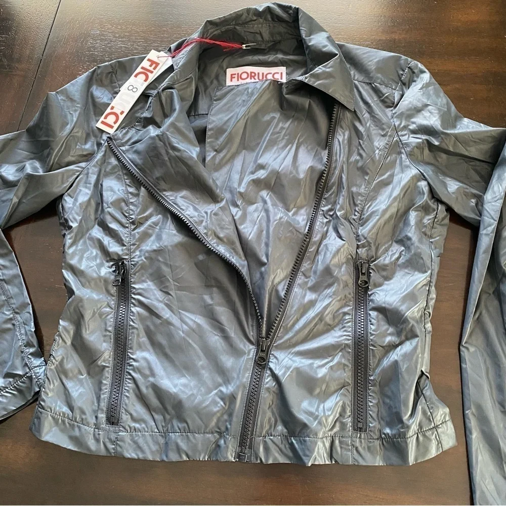 FIORUCCI Dark Grey Biker Jacket Cropped Rain Coat Lightweight size IT42 or US8